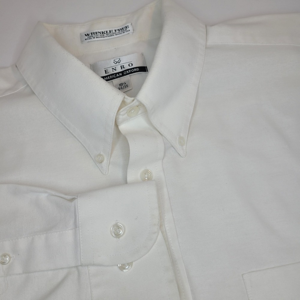 Enro Button Down Shirt Mens 18.5 34/35 White Good Wrinkle Free American Oxford